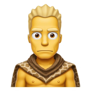 a simpson guy wearing ancient animal skin cloth with volcano behind, half body, icon sticker