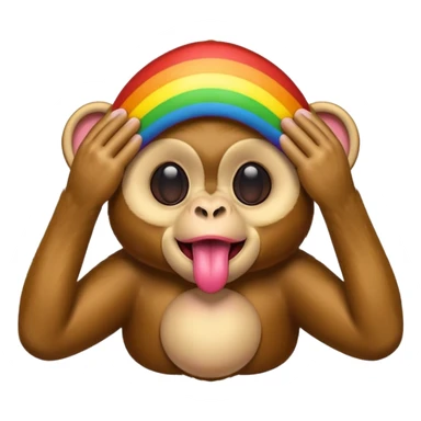 Rainbow monkey covering eyes with tongue sticking out  sticker