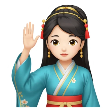 cute and sexy chinese girl in hanfu, paying respect by "salute" gesture, using right hand next to forehead sticker