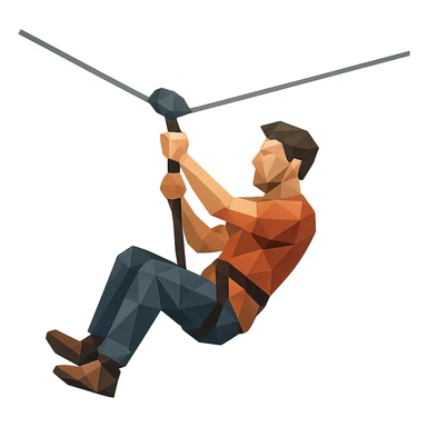 polygonal low-poly style man riding on a zip line sticker