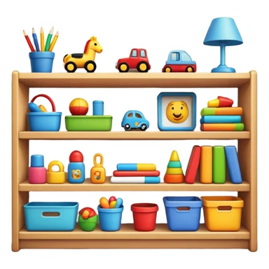 tidy room with toys neatly arranged on shelves, clear and inviting sticker