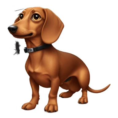 dachshund holding a fake gun sticker