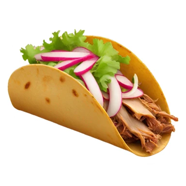 A cartoony Pulled pork taco with a few radish shreds topped  sticker