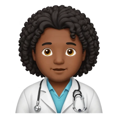 a young chubby male doctor with black long curly hair and cheerful face without gpasses sticker