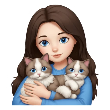 Brunette girl snuggling ragdoll cat sticker