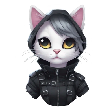 Gorgeous edgy epic futuristic punk gothic dark techwear anime style anthro cat with blushing face aesthetic and pretty edgy black with collar and harness trending style sticker