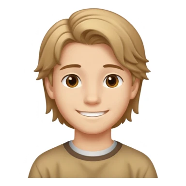 Teen boy with light complexion, brown curtain hair, middle part hairstyle, smiling face, 14 years old sticker