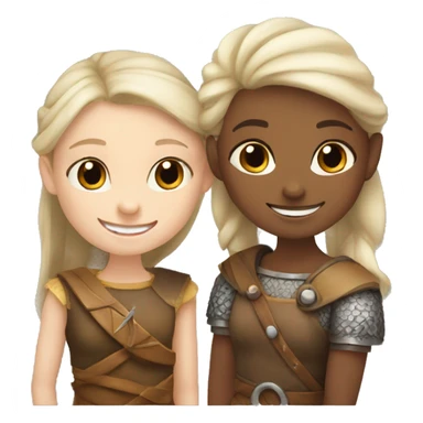 young white skin viking girls helping each other smiling sticker