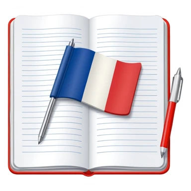 open notebook with French flag on the page sticker