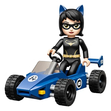 full size real-appearance road racing sexy buxom CatWoman’s feminine midnight-colored tight outfit sixty’s tv show dark stealthy accurate sporty safe plush deluxe Lego off-road pursuit drifting car lexus (black hair,reclining and relaxed torso and shoulders back against seat) rallycross kart  sticker