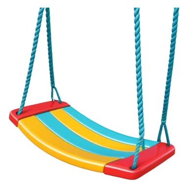 a colorful plastic swing with a safety bar in front, hanging from two ropes, glossy surface and soft shadows sticker