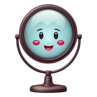 Minimalist emoji-style sticker of a vanity mirror with dim bulbs and cracked glass, words “Am I real yet?” smeared in dusty lipstick tone


 sticker
