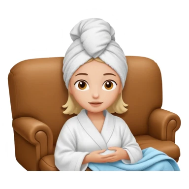spa A contented and relaxed girl with a towel on her head in a white robe lies on a couch. The icon displays the couch and the girl in full three-quarter view. sticker