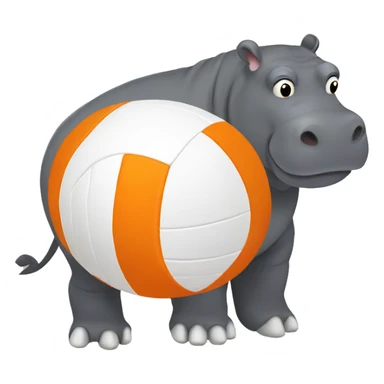 Hippo with orange and white volleyball  sticker
