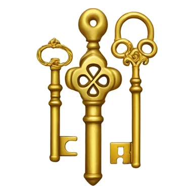 upright golden crossed skeleton keys  with vintage lock sticker