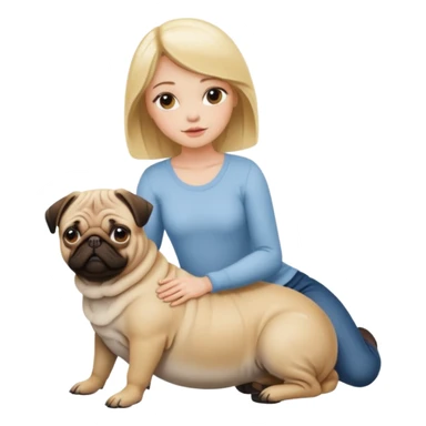 ￼blonde woman sitting on pug sticker