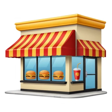 front of fast food building with awning, windows, and a glass door in the center sticker