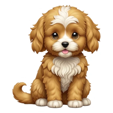 cinematic-[cavoodle dog]-realistic-full-body-sitting-emoji,-tail-resting-loosely-beside-its-paws,-head-tilted-dramatically,-wavy-[golden]-fur,-simplified-yet-realistic-focused-features,-highly-detailed,-glowing-with-an-almost-sarcastic-glow sticker