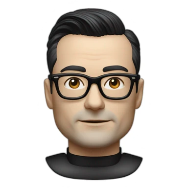 Hyper realistic Ralf Hutter from Kraftwerk, short straight black hair, black glasses, lean, riding open top black tesla model 3 sticker
