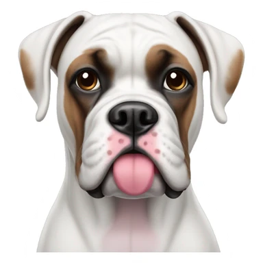 white boxer dog with pink nose sticker
