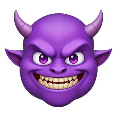 purple demon emoji face with small fangs and mischievous smile sticker