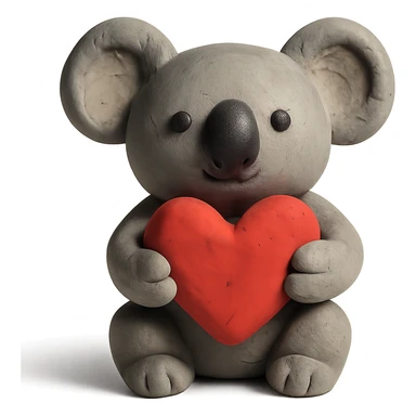 cartoon koala holding a heart in claymation style sticker