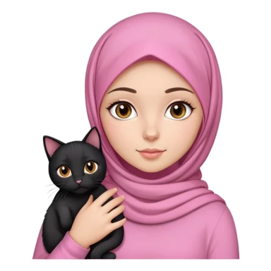 brown eyes white girl with pink hijab and cute long sleeve top holding a black cat sticker