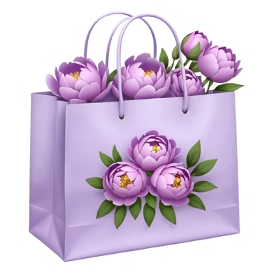 Realistic white shopping bag with lilac peonies in it sticker