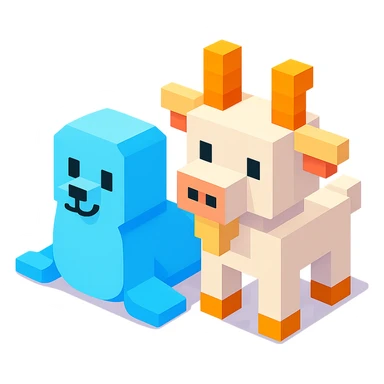 a seal and a goat sitting together, inspired by Roblox game graphics sticker
