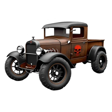 1:10 off-road pot-smoking rusting Basher style 1927 blackened tarnished hotrod rat rod streamlined anime vampire ghostly-glowing Dodge zombie infected extended-cab rc bulging pickup (extra wide low-profile pin tires chrome wheels with fenders) sticker