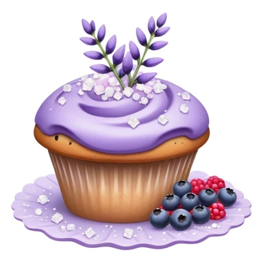 Lavender flower sprigs on a muffin with berries and sugar crystals sticker