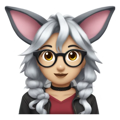 A Sylveon with round glasses, black spiked choker, dark red shirt, dark grey skirt, fishnets, and black boots sticker