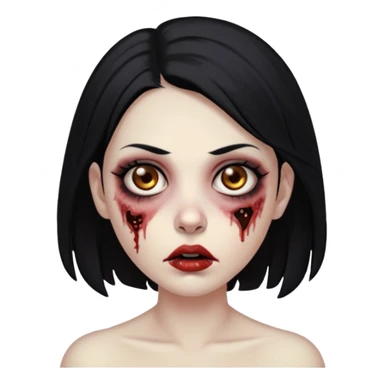 Make an emoji of a zombie woman with black hair, almond-shaped brown eyes and a labret piercing on her left lip. sticker