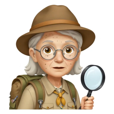scout old woman backpack and magnifying glass sticker