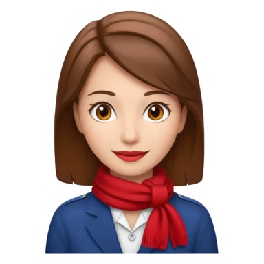 Female flight attendant, with red scarf, white shirt, brown hair, brown eyes, iOS emoji-type face, fair skin  sticker