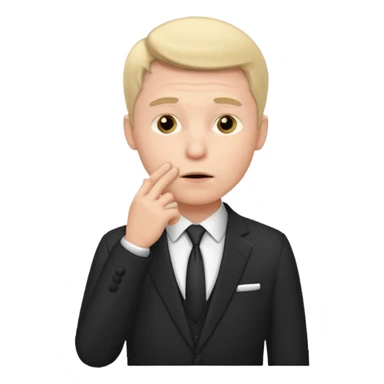 white man in formal suit thinking, hand on mouth sticker