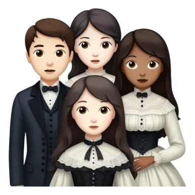 Three Victorian ghosts friends with dark brown hair  one Asian one Caucasian  one African American all beautiful  sticker