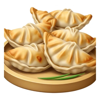 Gyoza Cinematic Realistic Gyoza Dish Emoji, depicted in a close-up view of 1 to 2 delicate dumplings with a crisp, golden exterior and savory filling, rendered with exquisite detail and dynamic lighting. sticker