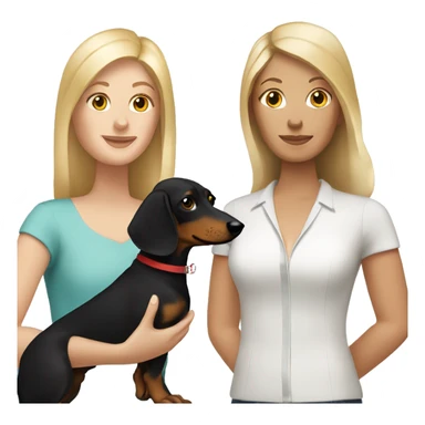 Blonde white woman and Brunette white woman holding black and tan dachshund sticker