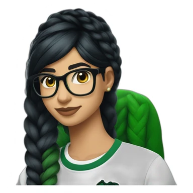 Mia Khalifa black braid white tshirt green sleeves slytherin logo sticker