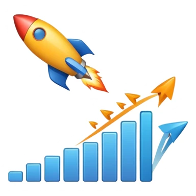 Minimalist emoji of a growth graph ending with a small rocket taking off sticker