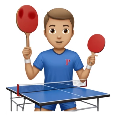 Guy playing ping pong on a 4x8 wooden table no net and only one paddle wearing a frat shirt with the letters beta theta pi on the front  sticker