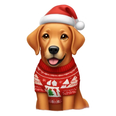 Fox red Labrador wearing Christmas jumper and hat sticker