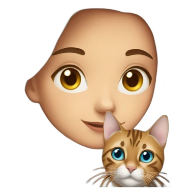 a beautiful girl with blue eyes and brown hair holds a Bengal cat with yellow eyes in her arms sticker