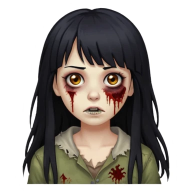 Zombie woman with long black hair and bangs, a nose piercing, and brown eyes. sticker