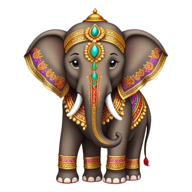 Decorated Indian elephant – Cinematic Realistic Decorated Indian Elephant, depicted as a majestic elephant adorned with vibrant, ornate ceremonial decorations and rich, colorful fabrics, set against a festive Indian backdrop with warm golden lighting that highlights its cultural significance. sticker