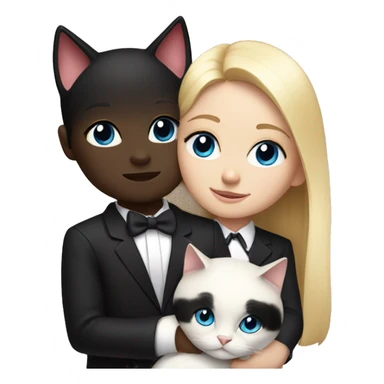 Blonde girl with blue eyes, snuggling a black and white tuxedo cat sticker