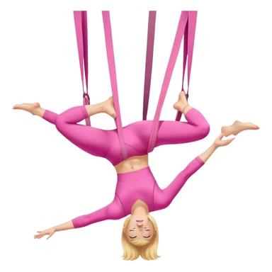 Blonde girl in pink workout clothes doing aerial yoga sticker