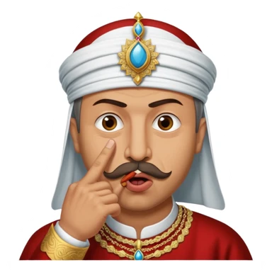 A turkish Sultan putting a finger in front of his mouth while his eyes are pure white, HE IS EXTREMELY INSANE AND CRAZY sticker