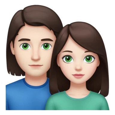 pink polaroid photo of a couple thats white with long brunette hair blue eyes and a white guy with short brunette hair and green eyes sticker